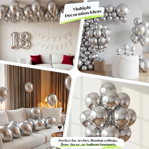 Image of Togvu Silver Balloons, 50Pack 12 Inch Metallic Chrome Silver Latex Party Balloons for Graduation Prom New Year Bachelorette Disco Birthday Party Decorations