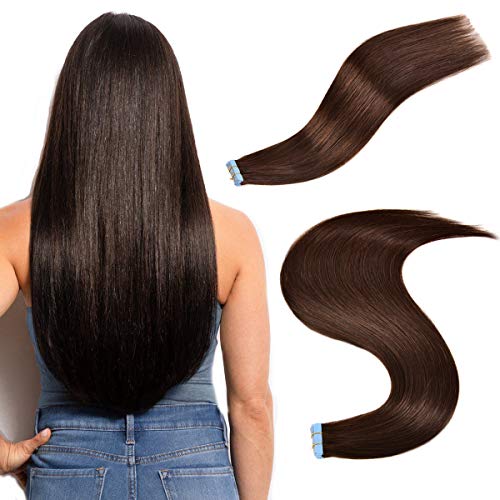 ABCBAOBAO 18 Inch Tape in Hair Extensions Human Hair 20pcs 50g Dark Brown Color Silky Straight Remy Tape in Hair Extensions with 12 Pieces Replacement Tape Glue in Hair Extensions #2