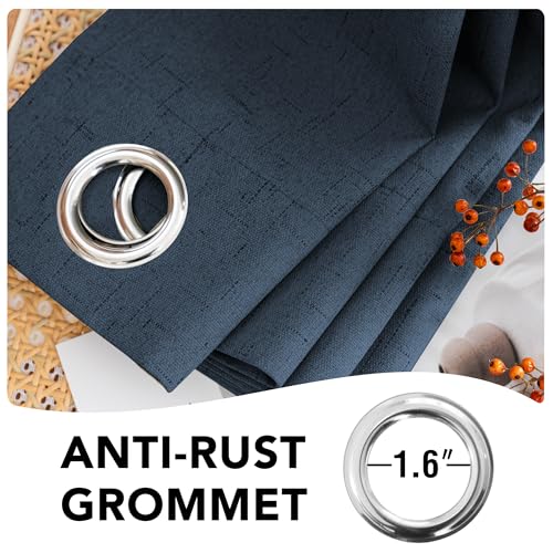 Image of H.VERSAILTEX Primitive Linen Blackout Curtains with Burlap Fabric and White Thermal Insulated Liner, Grommet Top Curtains for Living Room /Bedroom (2 Panels, 42 x 84 Inch, Navy)
