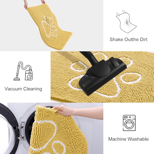 Image of Smiry Dog Door Mat for Muddy Paws, Absorbent Dirt Trapper Non Slip Quick Dry Washable Chenille Mat for Mud Dogs, Entry Rug for Indoor and Outdoor (48x30 Inches, Yellow and White)