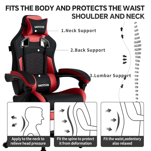 Gaming Chair with Footrest,High Back with Massage Reclining Computer Chair， Big and Tall Racing Gaming Chair Ergonomic Game Chair for Adults PVC Leather (Red) image 6