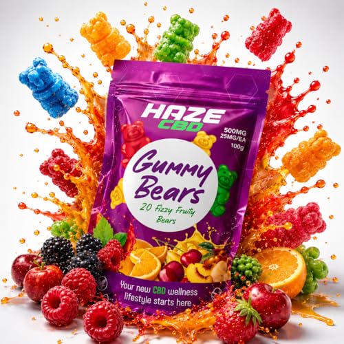 Haze CBD 500mg CBD Gummies - High Strength CBD Gummy Bears - 20 x 25mg CBD Per Gummy - UK Made CBD Edibles for Stress Relief Calming Anxiety Support & Sleep - Natural Fruity Flavour - 20 per Pack