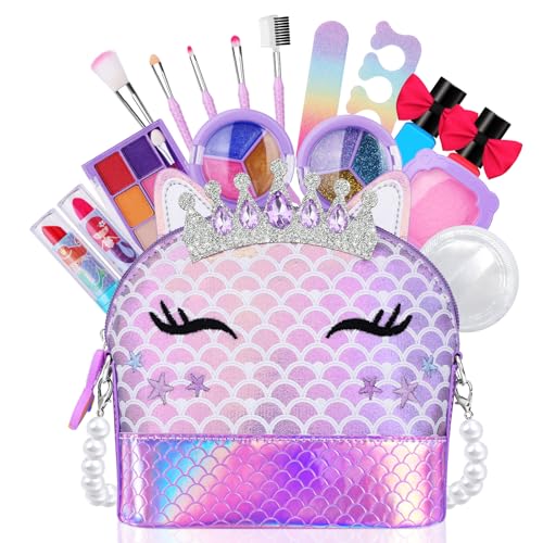 JYPS Kit de Maquillaje para Niñas, Juego de Maquillaje Lavable y Seguro con Bolsa, Sirena...
