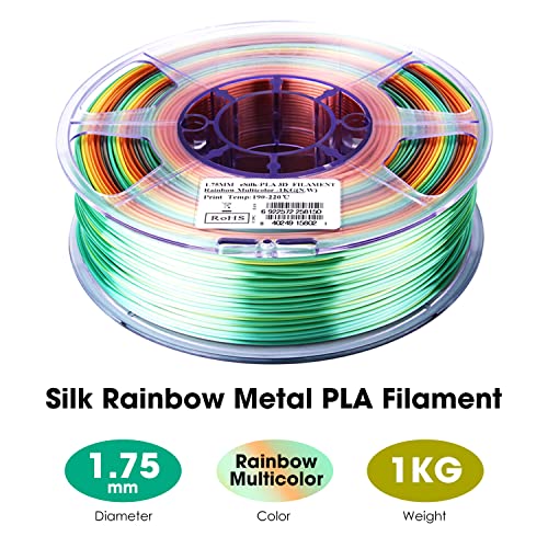 Image of eSUN Silk Rainbow Metal PLA Filament 1.75mm, Silky Multicolored 3D Printer Filament PLA, 1KG Gradient Changing Multicolor Filament for 3D Printer, Silk Rainbow Multicolor