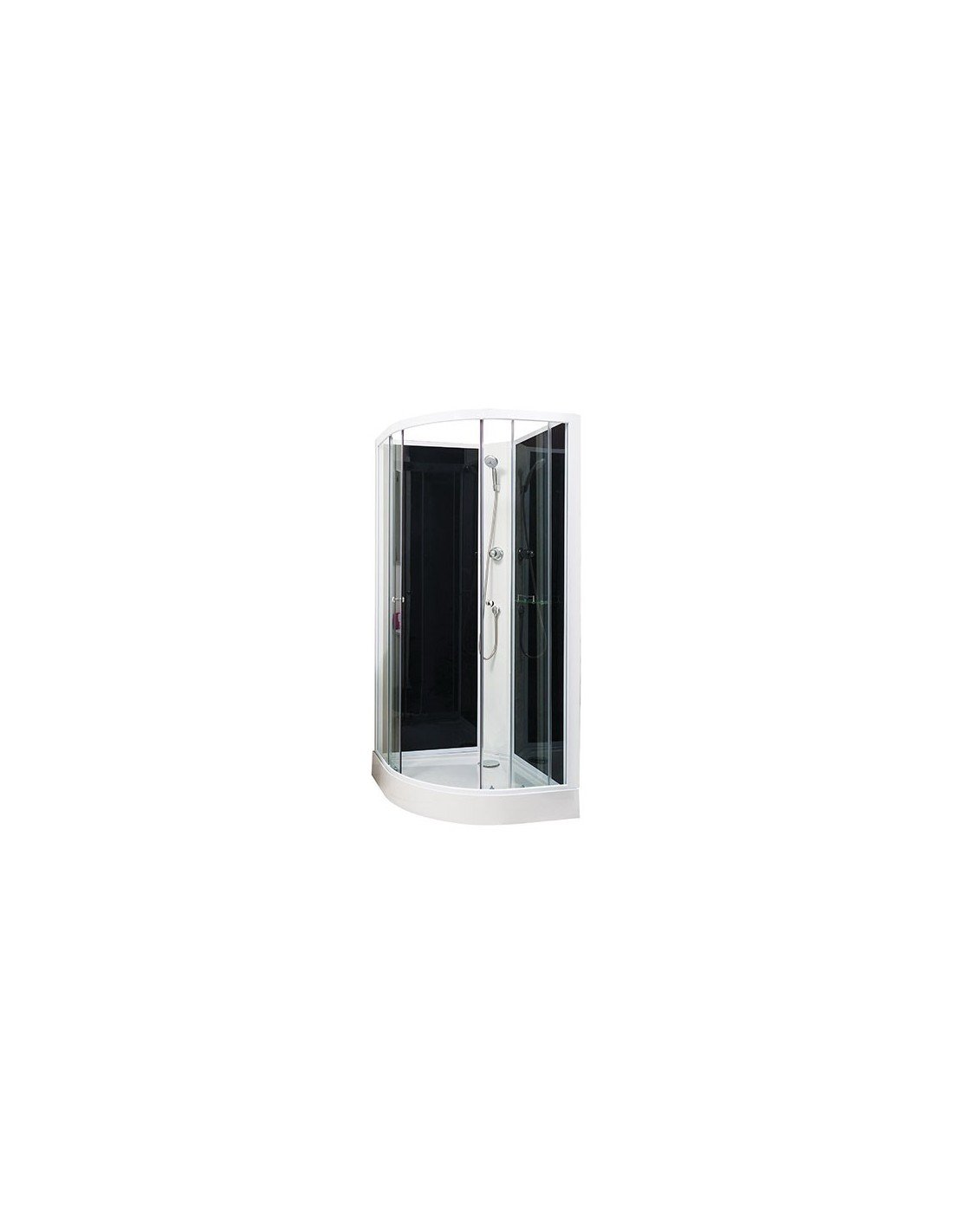 Cabine de douche GENA, Montage sans silicone, Cabine accès d'angle à porte coulissante en verre trempé 5mm, 80x207cm, Profilés en aluminium blanc et panneaux de fond en verre trempé noir