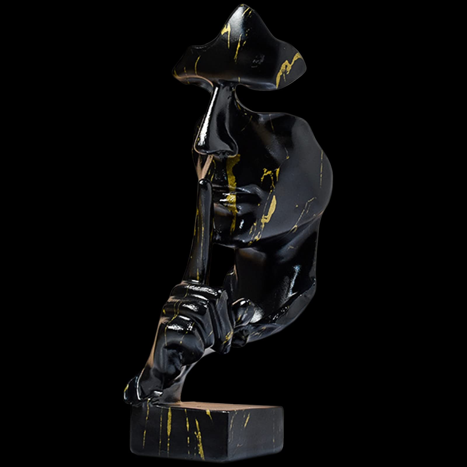 KILCVEMModern Sculpture Ornaments - Silence is Gold Thinker Figure Statue - Creative Abstract Art Figurine Resin Men Sculptures for Living Room Study Entrance Home Office Decor, Black Gold