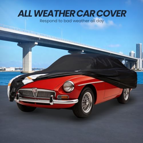 Image of Multi-Layer Car Cover Custom Fit for MG MGB(1962-1981), 100% Waterproof All Weather for Automobiles, Gift with Towel, Heavy Duty Car Covers for Rain Sun UV Protection with Door Zipper