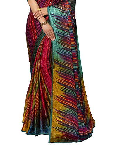 Image of SIRIL Women's Silk Crepe Stone Work Weaving Saree With Unstitched Blouse Piece