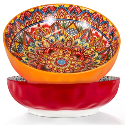 Zohsfbet Large Serving Bowls, 75 Oz Fruit Salad Soups & Pasta Bowls for Entertaining, Dinner, Party - Stylish Decorative Dishes, Set of 2, Microwave & Dishwasher Safe - RED