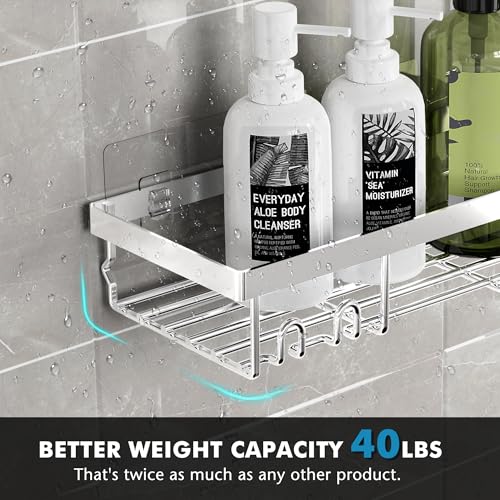 Image of Moforoco Shower Caddy Shelf Organizer Rack, Self Adhesive Black Bathroom Shelves Basket, Home Farmhouse Wall Inside Organization and Storage Decor Rv Accessories, First Camper Apartment Essentials