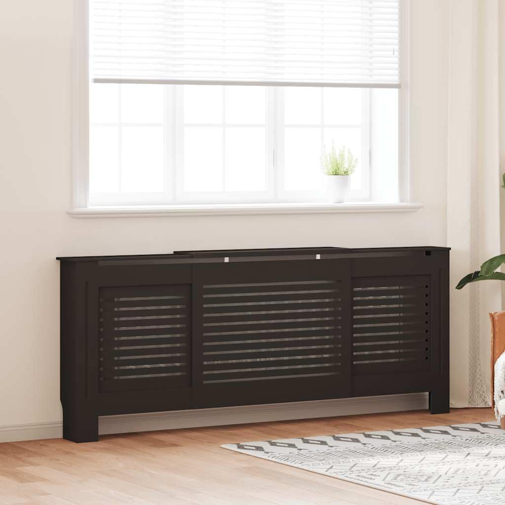 vidaXL Heizkörperverkleidung Lattenrost-Design Heizungsabdeckung Heizungsverkleidung Heizkörperabdeckung Heizung Abdeckung Heizkörper MDF Schwarz 205cm