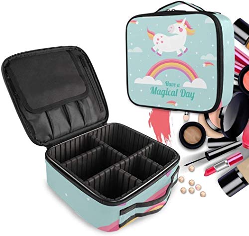 Preisvergleich Produktbild HZYDD Kosmetiktasche, Regenbogen-Einhorn, blau, Kosmetiktasche, Reißverschluss, Make-up-Tasche, Organizer-Tasche für Damen und Mädchen