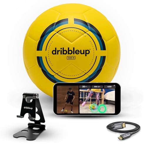 DribbleUp Smart Soccer Ball Starter Pack At-Home Soccer Training System with App-Based Virtual Coach Real-Time Feedback | Match-Quality Synthetic Leather (Size 5)