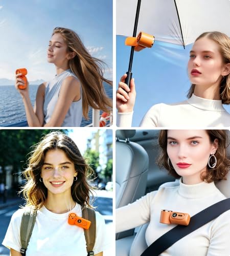 Image of Portable handheld small fan, with built-in fixed clamp, featuring 6-speed adjustable high-speed personal fan, LED display screen, rechargeable, suitable for use in makeup, travel, indoor and outdoor