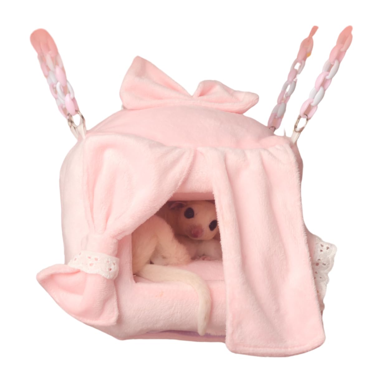 Copfeu Warm Sugar Glider Nest with Hooks and Acrylic Chains Bird Cage Accessory Hamster Hammock Swing Parrot Small Animal Hanging Bed for Parrot