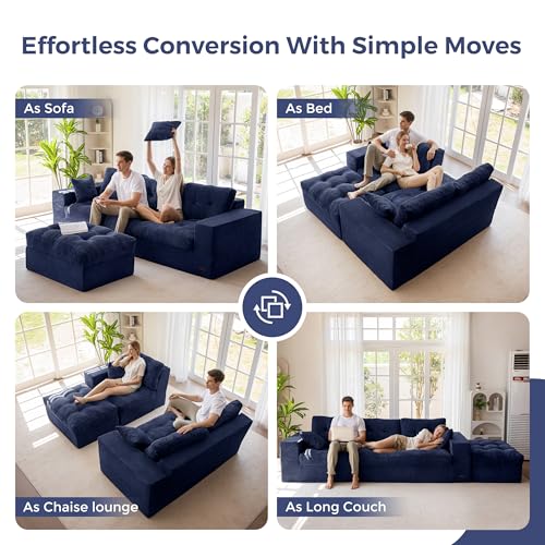 Image of MAXYOYO 104 inch L Shaped Modular Sectional Sofa with Ottoman, Tufted Boneless Couch with Layered Cushion, Upholstered Flexible Module Combination Sofa for Living Room, No Assembly, Navy
