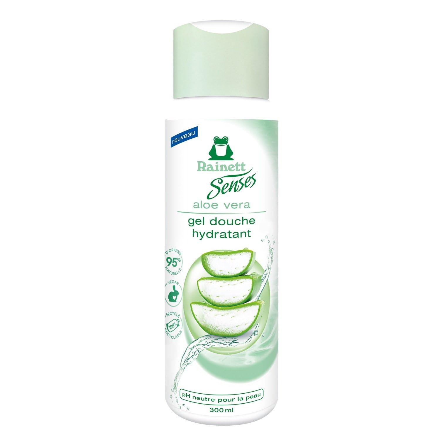 RAINETT - Gel Douche Hydratant Douceur et Fraîcheur Naturelle à l’Aloe Vera Bio, Flacon 300 mL - Lot De 4