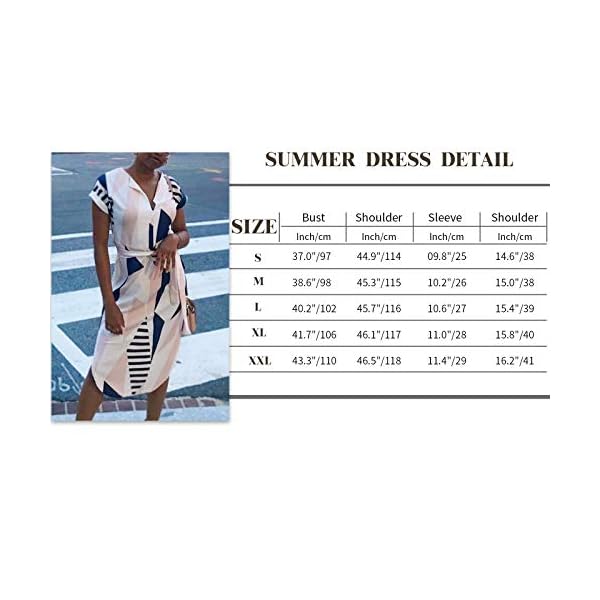 TEMOFON Women's Dresses Summer Floral Geometric Pattern Short Sleeve Midi V-Neck Casual Dress with Belt Apricot L