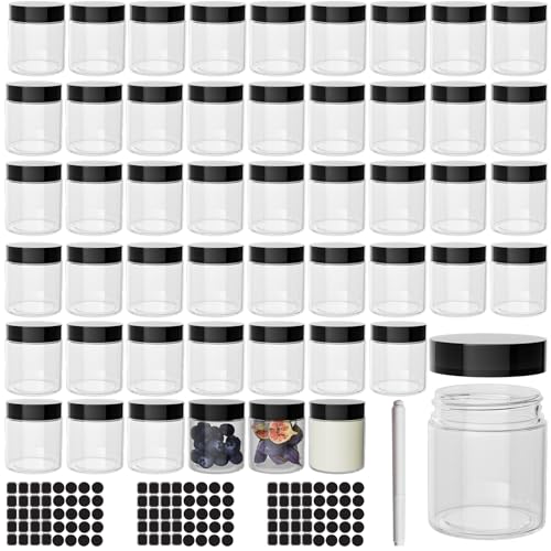 Betrome 4 oz Clear Plastic Round Jars with Black Lids, 50pcs 4oz 120ml Leak-Proof Wide-Mouth Cosmetic Storage Containers for Kitchen Use, Beauty Products, Cream, Scrubs, Bath Salt and More