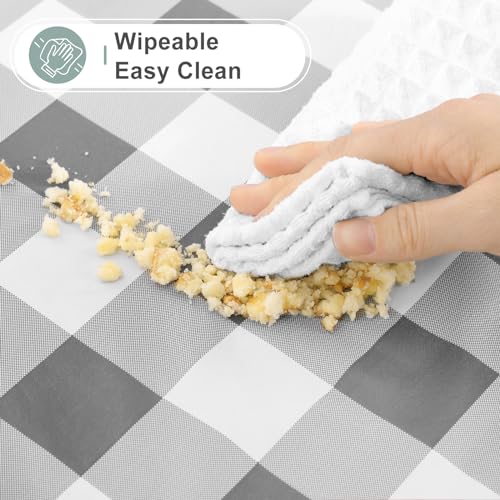 Image of misaya 2 Pack Waterproof Vinyl Table Cloth, Buffalo Flannel Backed Tablecloth, Wipeable Plastic Table Cover for Dinner, Kitchen, Outdoor (60 inch x 102 inch, Grey and White)