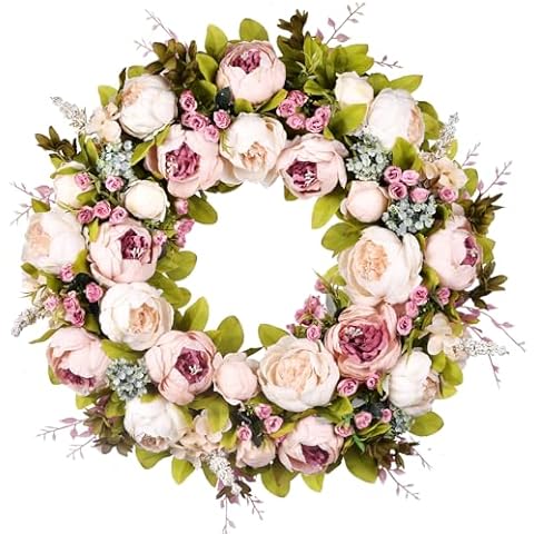Spring and Summer Peony Rose Wreath for Front Door Cover