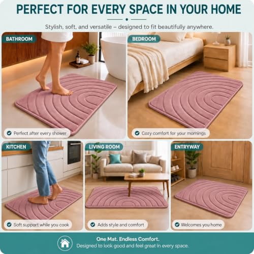 Image of Premium Memory Foam Bath Mat | 40x60cm Super Absorbent Velvet Bathroom Rug | Non-Slip Machine Washable Floor Mat (Petal Pink)