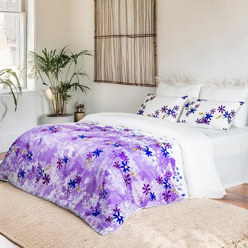 Image of Digitally Printed with Reactive Ink Tech | 300 TC 100% Organic Cotton Premium Bedsheet Set | Ultra-Soft Satin-Like Finish - Floral Purple Paradise