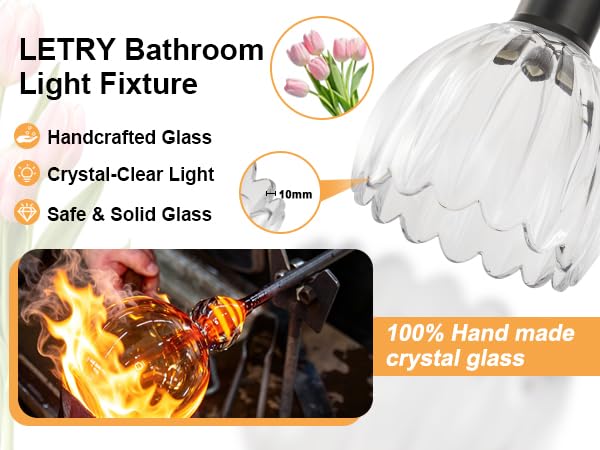 Image of Bathroom Light Fixtures, 3-Light Brushed Black Vanity Lights for Bathroom with Clear Tulip Glass Shade, 20 inch Vintage Bathroom Vanity Lighting Fixtures Over Mirror for Bedroom Living Room Hallway
