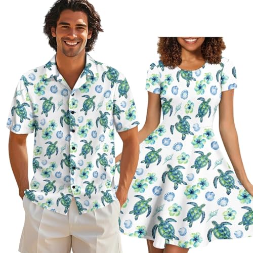 Image of AFPANQZ Couple Matching Outfit Casual Men's Button Down Shirt or Short Sleeve Summer Sundresses Dresses for Women 2026