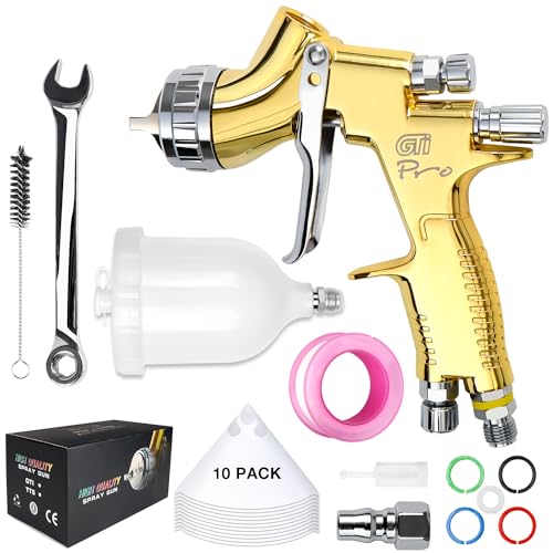 YUZES 1.3mm HVLP Air Spray Gun GTI Pro T110 with 600cc Cup, 10PCS Paint Strainers, Automotive Paint Gun for Cars, House Painting, Furniture, Varnish and Top Coat, with Paint Sprayer Accessories