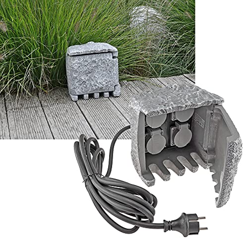 ChiliTec Aussensteckdose 4-fach 5m Kabel mit Stecker Stein-Optik...