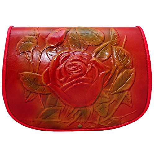 Koson Leather Rose Purple Pink Red Handmade Satchel Shoulder Handbag Messenger Bag