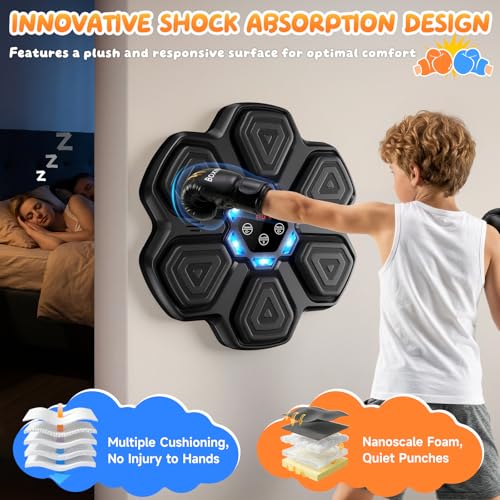Image of TGLLM Music Boxing Machine, Interactive Punching Trainer with Boxing Gloves, Large Size Wall Mounted Electronic Boxing Target for Adult Kids, 9 Modes & 9 Speeds
