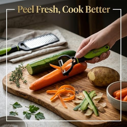 Image of SIGNAMIO 2 Pcs Set of Peeler and Stainless Steel Kadukas Cheese & Vegetable Grater, Slicer, Ginger Garlic Crusher, Carrot Shredder & Peeler for Kitchen