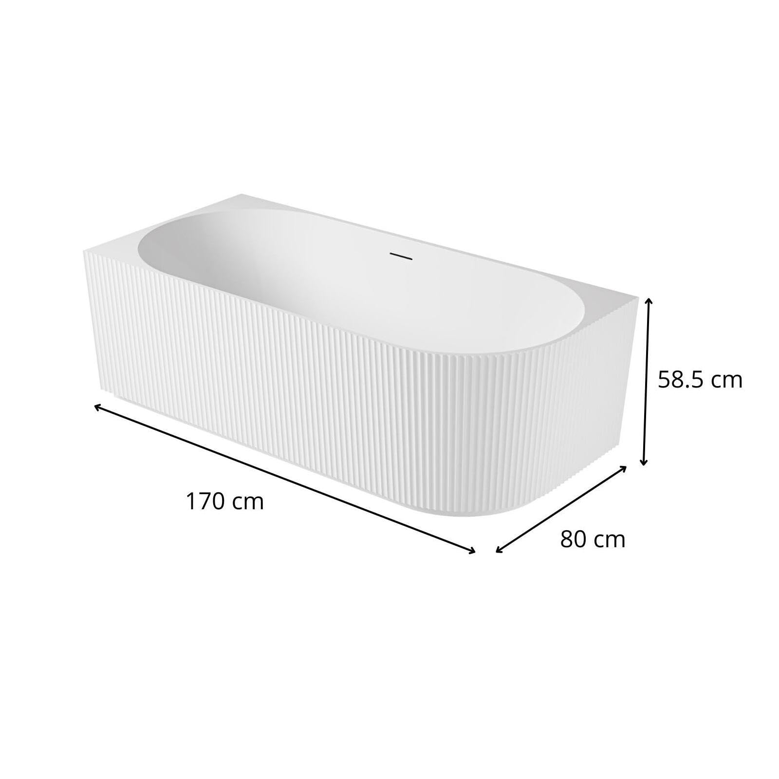 MOB-IN Baignoire striée acrylique Lucite STRIA semi-îlot blanche 170cm - Angle gauche