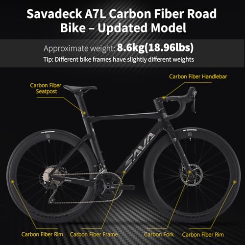 Image of SAVADECK A7L Carbon Road Bike, T800 Carbon Fiber Frame 700C Racing Bicycle with Shimano 105 R7100 24 Speed Groupset and Hydraulic Disc Brake, Ultra-Light Carbon Bike for Man and Women