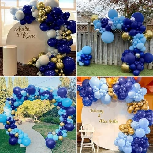 Image of Blue Balloons Garland Arch Kit,130pcs Different Sizes Royal Blue Balloon Navy Blue Balloon Light Blue Balloons for Baby Shower Birthday Graduations Anniversary Party Decorations
