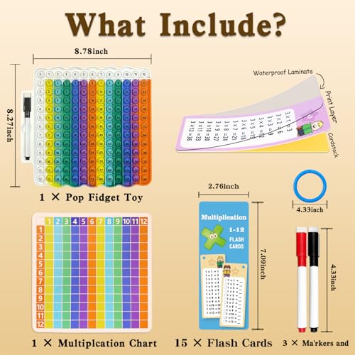 Image of Multiplication Flash Cards + Pop Fidget Multiplication Chart, Times Table Educational Flashcard 3rd Grade, 4th, 5th, 6th Grade for Kids