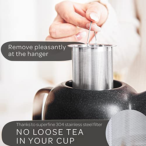 Image of Steinzeit Design Tea Pot (44 oz) - Premium Ceramic Teapot with Infuser for Loose Tea - Black Teapot Ceramic with Removable Strainer