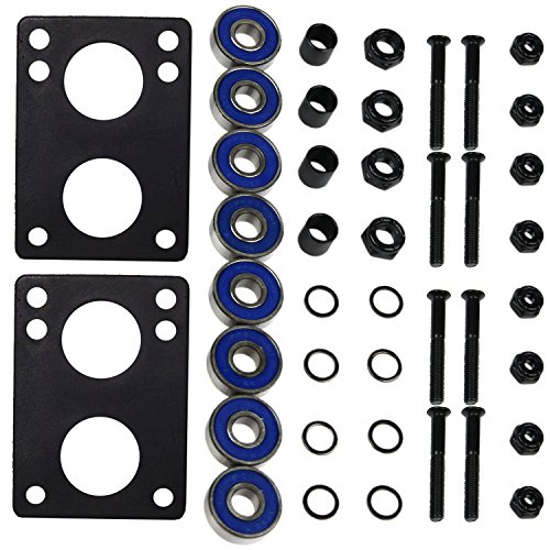 Skateboard and Longboard Hardware Refresh Kit – Precision Bearings, Risers, Mounting Hardware, Axle Nuts (1.5 inch) -  TGM Skateboards, HWKIT-PREPACKED-XXX
