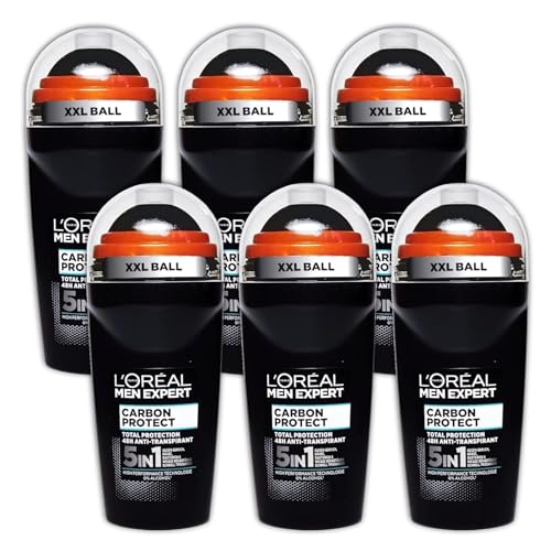 LOréal Paris Men Expert 48H Carbon Protect Anti-Perspirant Roll On Deodorant for Men 50ml 5 IN 1Pack of 6 Bulk Buy