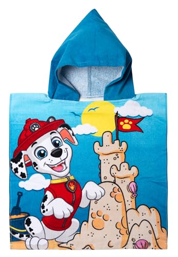 United Labels Paw Patrol Marshall Poncho de bain pour garçon, bleu, 50 x 100 cm, 100 % coton, serviette de bain avec capuche, serviette de bain poncho, multicolore,...