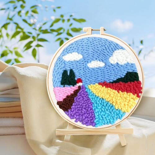 Image of Perycomly Punch Needle Kit for Adults Beginner, DIY Color Field Punch Needle Embroidery Kit Include Hoop, Instruction, Great Home Decor Gift - 20x20 cm