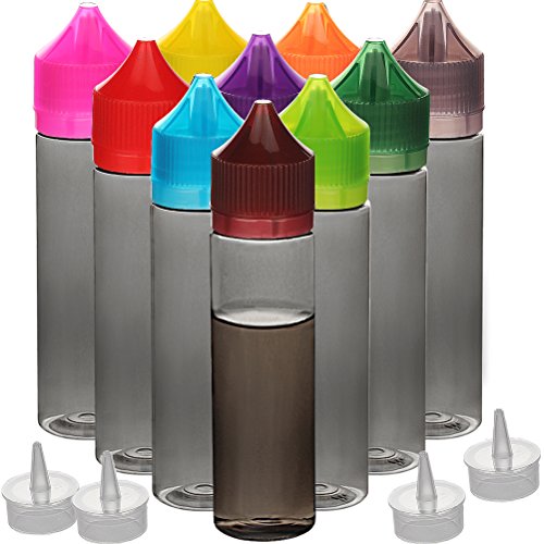 HUIZHU 10pcs empty 60ml PET liquid bottle Unicorn dropper bottle DIY liquid bottle (Black-trans + Color cap, 60ML X 10PCS)