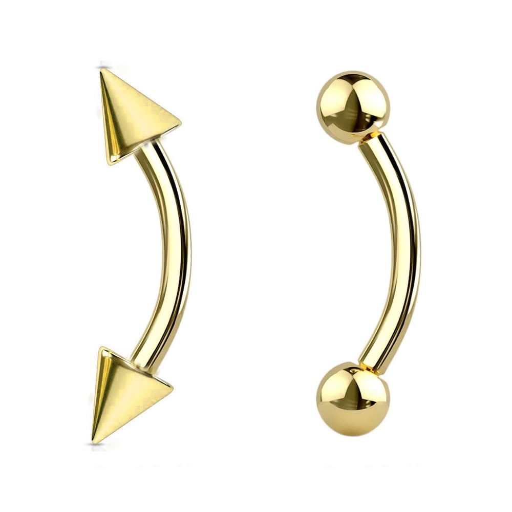 Jewel Barrel 2pc Curved Barbells Eyebrow Bars Daith Rook Helix Ear Body Piercing Jewellery 16G (1.2mm) with 6| 8 |10 | 12mm Length and 3mm Ball & Cone Ends Pair