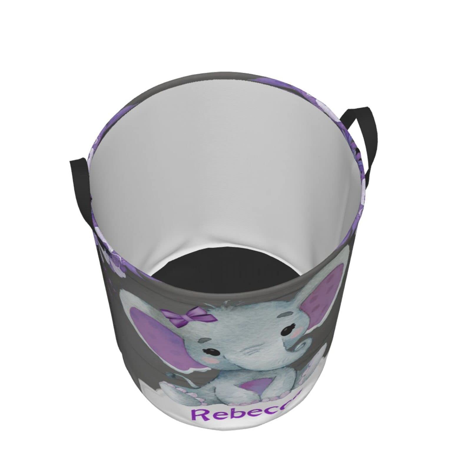 Purple Elephant Flower Customized Laundry Basket Clothes Hamper with Name Collapsible Waterproof Large Capacity Organizer Storage for Living Room.
