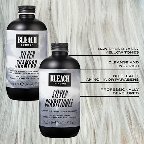 BLEACH LONDON Silver Shampoo 250 ml and Silver Conditioner 250 ml - High Pigmented Ashy Silver Rinse, Vegan Cruelty Free, colour Protected Clean, colour Depositing Toning Formula - Image 6