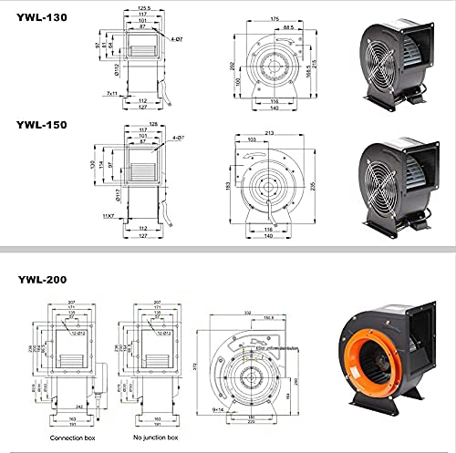 Radialventilator 130 mm - leistungsstarkes Radialgebläse mit 700 m³/h Luftstrom, 140 W Leistung, 220V, Absauggebläse für Lüftung & Werkstatt (150 mm/900 m³/h)