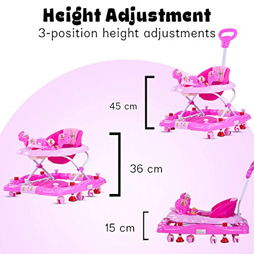 Image of Baybee Baby Walker for Kids with Rocker & Push Handle, Kids Walker with Adjustable Height, Mat & Musical Toy Bar | Activity Walker for Baby | Push Walker Baby 6-18 Months Boy Girl (Dark Pink)