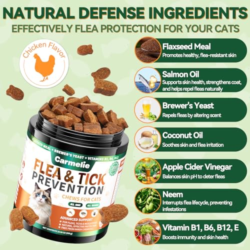 Flea-Treatment-for-Cats-200-Chews-Flea-and-Tick-Prevention-for-Cats-Chewables-Kitten-Flea-Treatment-Soft-Treats-for-All-Breeds-Ages-Natural-Cat-Flea-and-Tick-Treatment-Pills-Chicken-Flavor